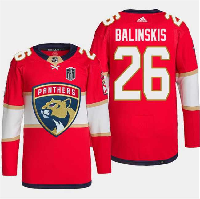 Mens Florida Panthers #26 Uvis Balinskis Red 2024 Stanley Cup Final Patch Stitched Jersey Dzhi->florida panthers->NHL Jersey
